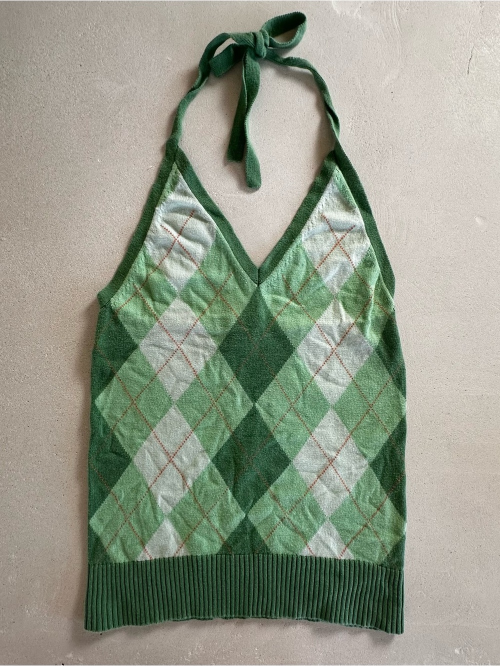 J. Crew Green Argyle Halter Knit Top